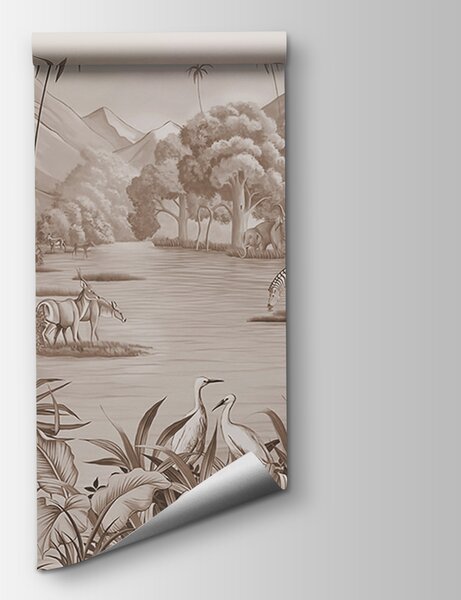 Carta da parati Un fiume con zebre e montagne, Carta da parati Giungla, Carta da parati popolare, u59040v1 - Tapeko.it