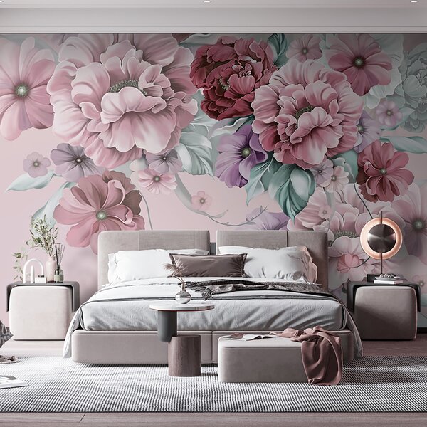 Carta da parati Delicati fiori blu con colori rosa, Carta da parati Floreale, Carta da parati Fiori grandi, u59900v1 : Uwalls.it