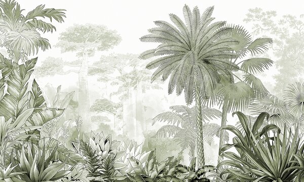 Carta da parati Un gruppo di alberi e piante, Carta da parati Giungla, Carta da parati popolare, u59041v1 - Tapeko.it