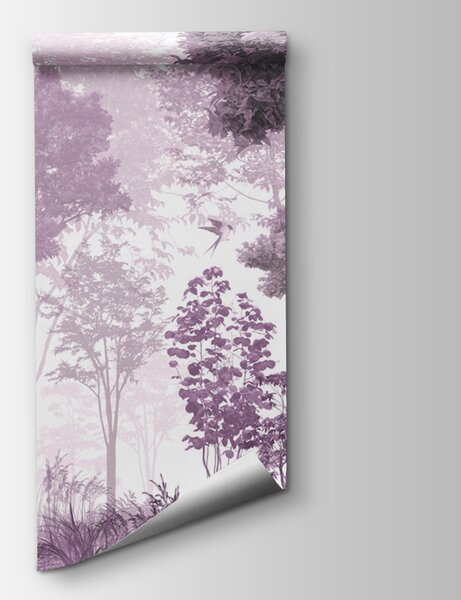 Carta da parati Un'immagine viola e bianca di alberi e piante, Carta da parati Foresta, Carta da parati popolare, u72134v4 - Tapeko.it