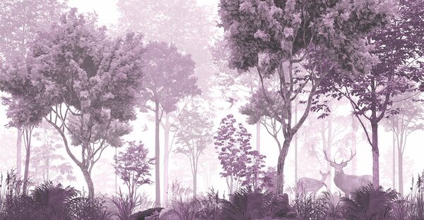 Carta da parati Un'immagine viola e bianca di alberi e piante, Carta da parati Foresta, Carta da parati popolare, u72134v4 - Tapeko.it