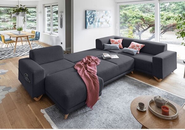 Divano angolare color antracite allungabile e con contenitore (penisola a destra/a U) Classy Sophie – Miuform