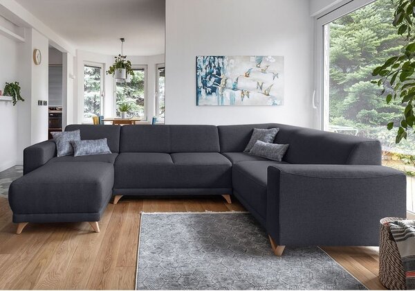 Divano angolare color antracite allungabile e con contenitore (penisola a destra/a U) Classy Sophie – Miuform