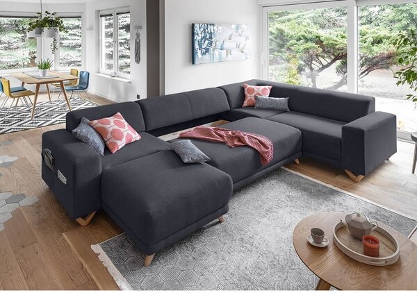 Divano angolare color antracite allungabile e con contenitore (penisola a destra/a U) Classy Sophie – Miuform