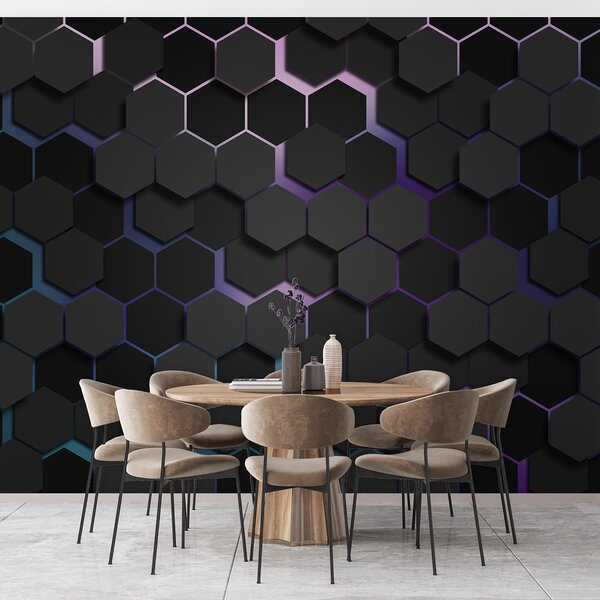 Carta da parati Esagoni neri con effetto 3d nei colori nero e viola, Carta da parati lastrazione, u79935v2 : Uwalls.it