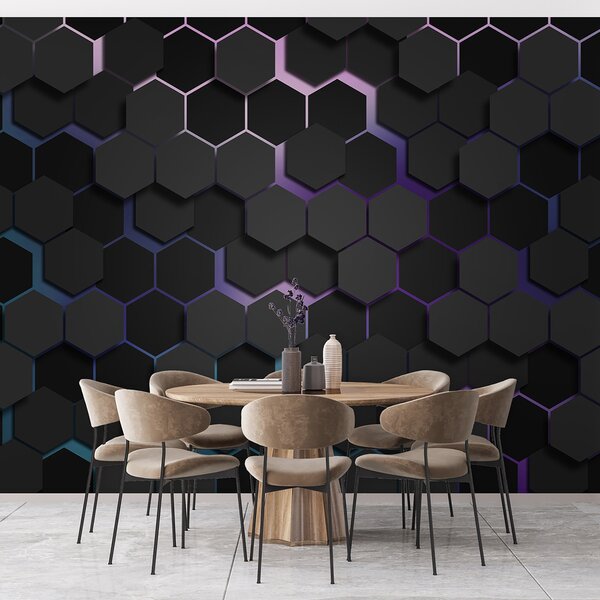 Carta da parati Esagoni neri con effetto 3d nei colori nero e viola, Carta da parati lastrazione, u79935v2 : Uwalls.it