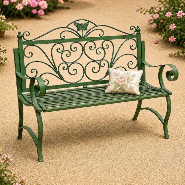 DanDiBo panca da giardino in metallo resistente alle intemperie patina verde 120 cm panca a 2 posti 96021 panca da parco ferro giardino