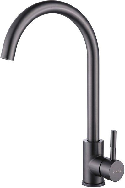 KINSE Miscelatore monocomando da cucina, acciaio inox | Miscelatore da cucina girevole a 360° | Miscelatore da cucina ad alta pressione | Grigio canna di fucile
