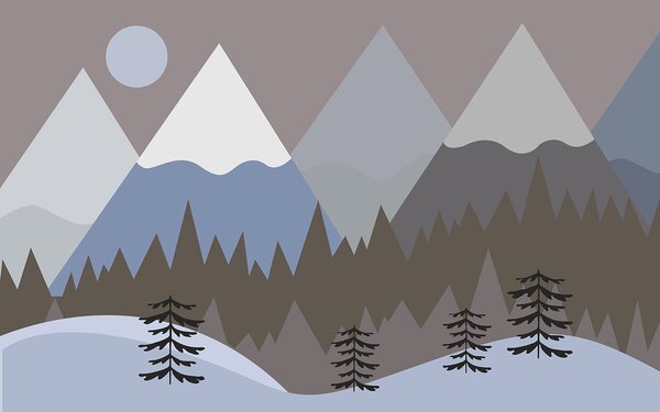 Carta da parati Un paesaggio montano con alberi e neve, Carta da parati per Bambini, Carta da parati popolare, u93561v1 - Tapeko.it