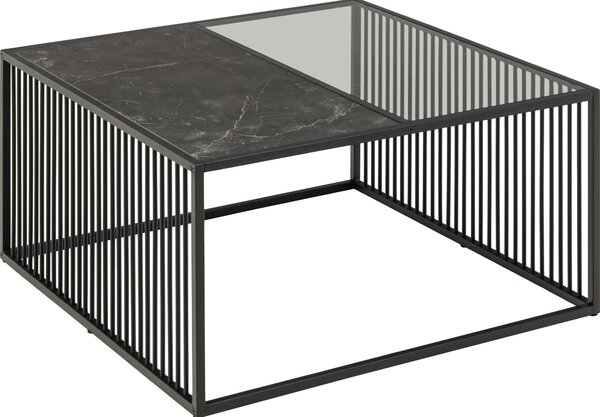 Tavolino Strington 80x80 cm vetro fumé, decoro marmo nero