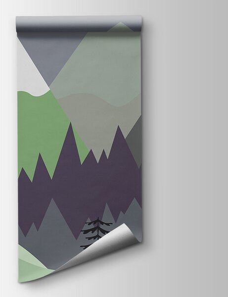 Carta da parati Un paesaggio montano con alberi e montagne, Carta da parati per Bambini, Carta da parati popolare, u93561v3 - Tapeko.it