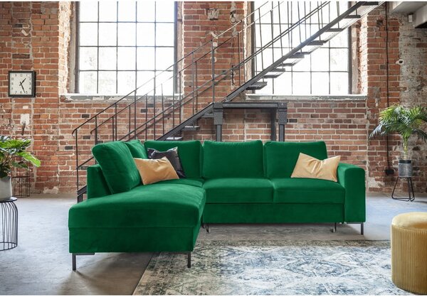 Divano letto angolare in velluto verde scuro (angolo sinistro) Lofty Lilly - Miuform