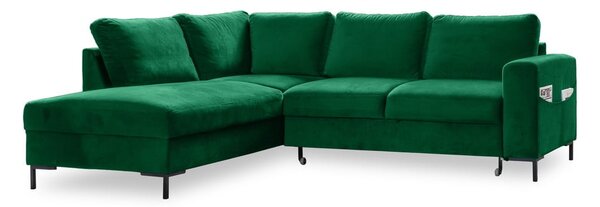 Divano letto angolare in velluto verde scuro (angolo sinistro) Lofty Lilly - Miuform