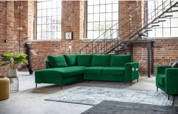 Divano letto angolare in velluto verde scuro (angolo sinistro) Lofty Lilly - Miuform