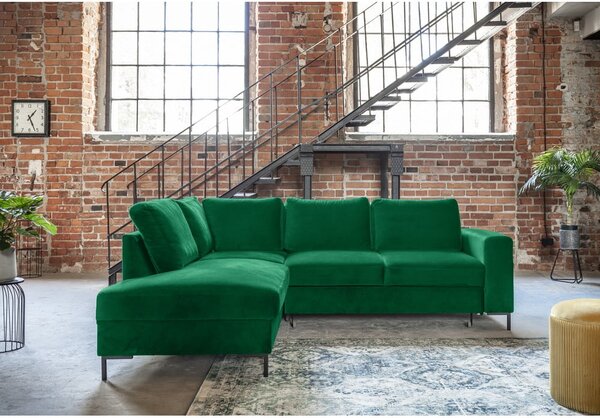 Divano letto angolare in velluto verde scuro (angolo sinistro) Lofty Lilly - Miuform