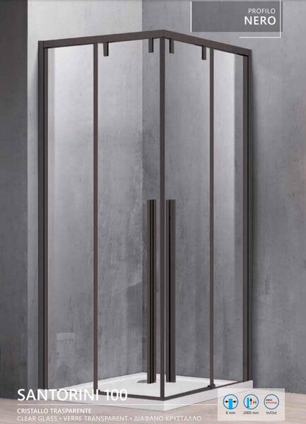 Porta doccia scorrevole trasparente anticalcare 8mm profili neri h200  black, dimensioni 140cm