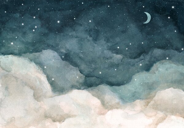 Carta da parati Nuvole e stelle nel cielo, Carta da parati per Bambini, Carta da parati popolare, u96076v2 - Tapeko.it