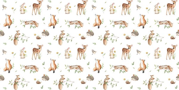 Carta da parati Un modello di animali e piante, Carta da parati per Bambini, Carta da parati popolare, u96258 - Tapeko.it