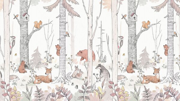 Carta da parati Un gruppo di animali in una foresta, Carta da parati per Bambini, Carta da parati popolare, u96850 - Tapeko.it