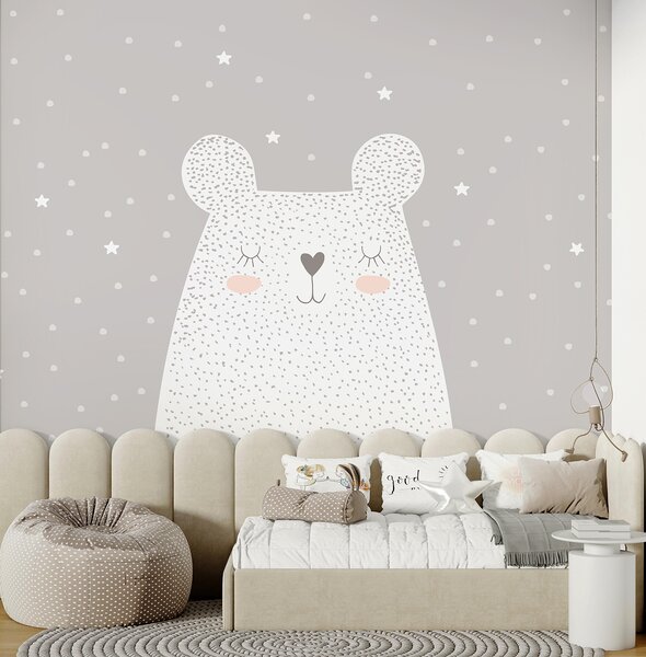 Carta da parati Un orso bianco con puntini e stelle, Carta da parati per Bambini, Carta da parati popolare, u97174 - Tapeko.it