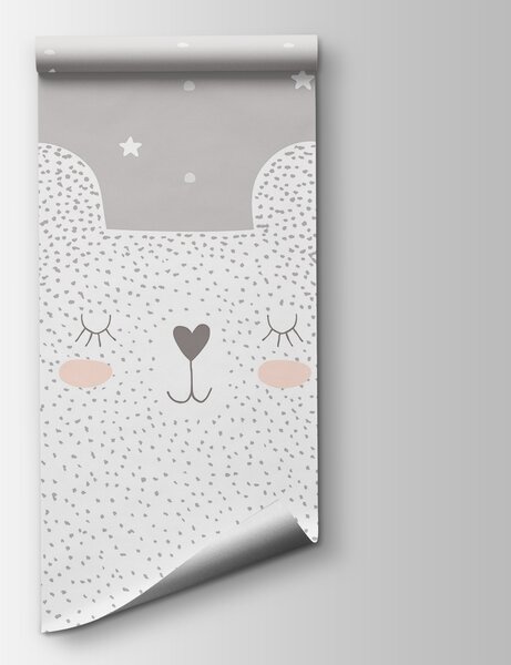 Carta da parati Un orso bianco con puntini e stelle, Carta da parati per Bambini, Carta da parati popolare, u97174 - Tapeko.it