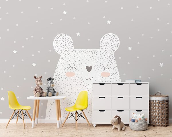 Carta da parati Un orso bianco con puntini e stelle, Carta da parati per Bambini, Carta da parati popolare, u97174 - Tapeko.it
