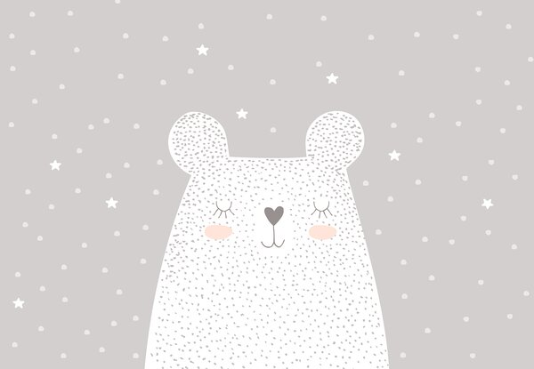 Carta da parati Un orso bianco con puntini e stelle, Carta da parati per Bambini, Carta da parati popolare, u97174 - Tapeko.it