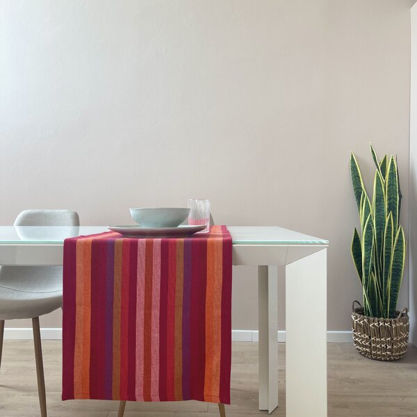 Tessitura Toscana Telerie Runner tavolo Illimani fantasia a righe in Cotone 100% 45x170 cm Rosso