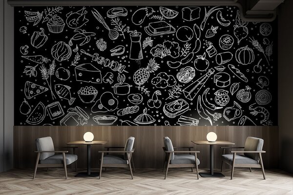 Carta da parati Un disegno in bianco e nero di cibo, Carta da parati Cibo e bevande, Carta da parati popolare, u97432 - Tapeko.it