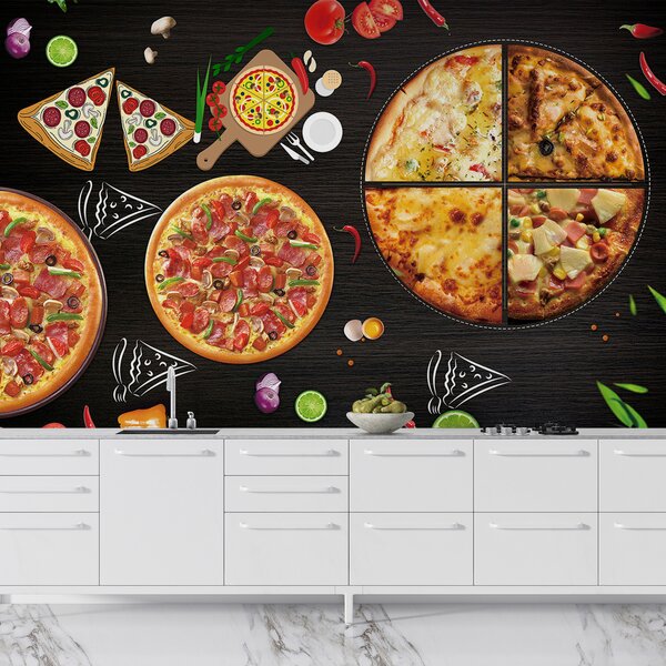 Carta da parati Una pizza su un tavolo, Carta da parati Cibo e bevande, Carta da parati popolare, u97436 - Tapeko.it