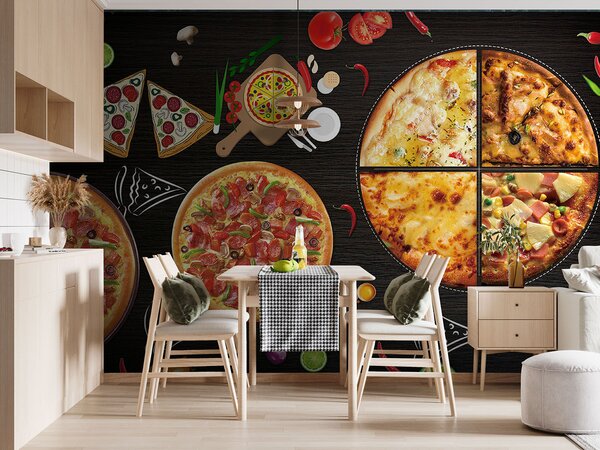 Carta da parati Una pizza su un tavolo, Carta da parati Cibo e bevande, Carta da parati popolare, u97436 - Tapeko.it
