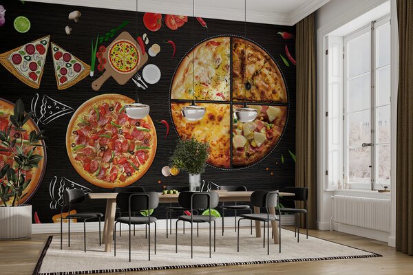 Carta da parati Una pizza su un tavolo, Carta da parati Cibo e bevande, Carta da parati popolare, u97436 - Tapeko.it