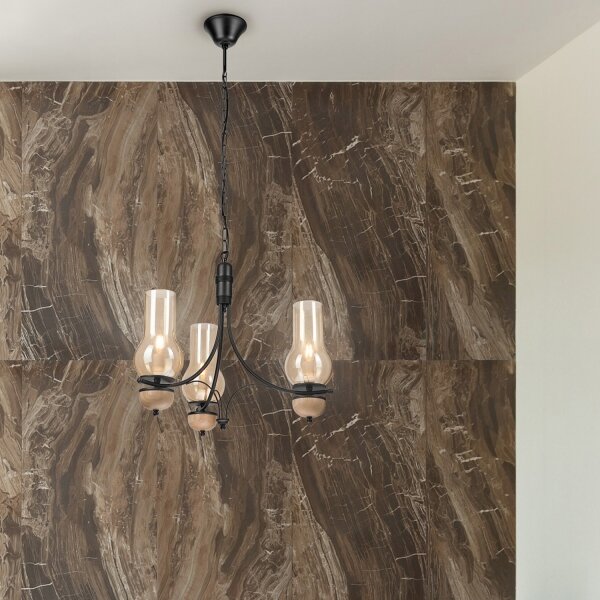 Brilagi - Lampadario LED a catena COTTAGE 3xE14/40W/230V quercia/nero/beige fumé