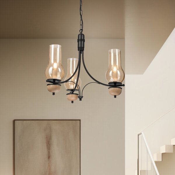 Brilagi - Lampadario LED a catena COTTAGE 3xE14/40W/230V quercia/nero/beige fumé