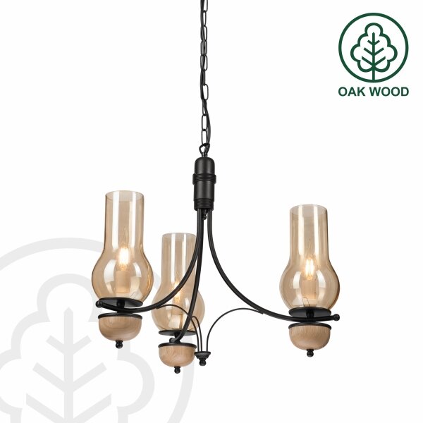 Brilagi - Lampadario LED a catena COTTAGE 3xE14/40W/230V quercia/nero/beige fumé