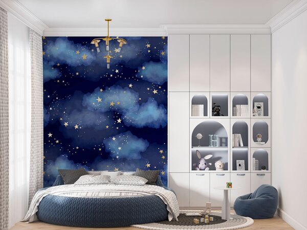 Carta da parati Un cielo blu con nuvole e stelle, Carta da parati Cielo, Carta da parati popolare, u97502 - Tapeko.it