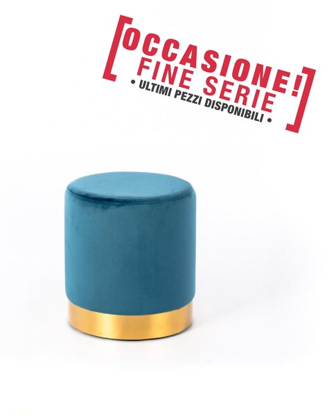 POUFF In Velluto con fascia dorata design Cilindrico Dimensioni 36x h40 cm colore Blu