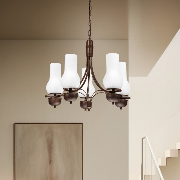 Brilagi - Lampadario LED a catena COTTAGE 5xE14/40W/230V rovere/bianco