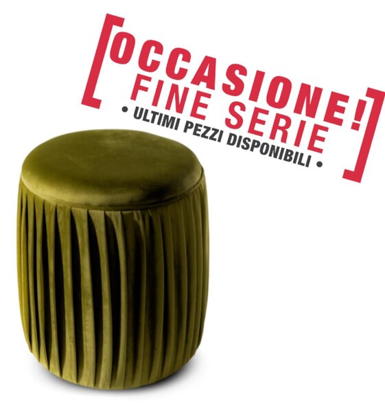 POUFF In Velluto CORA con fascia dorata design Cilindrico Dimensioni 36x h40 cm Struttura in Metallo colore Verde