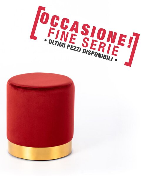 POUFF In Velluto con fascia dorata design Cilindrico Dimensioni 36x h40 cm colore Rosso