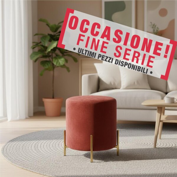 POUFF In Velluto con piedini dorati design Cilindrico Dimensioni 36x h41 cm piedini dorati colore Rosso