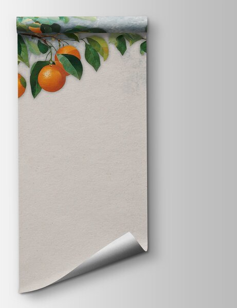 Carta da parati Un ramo di arance con foglie, Carta da parati acquerello sul muro, Carta da parati popolare, u97589 - Tapeko.it