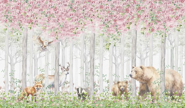 Carta da parati Un dipinto di animali nel bosco, Carta da parati Foresta, Carta da parati popolare, u97614 - Tapeko.it