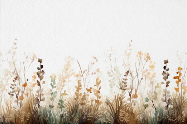 Carta da parati Un dipinto di erba e fiori, Carta da parati acquerello sul muro, Carta da parati popolare, u97870 - Tapeko.it