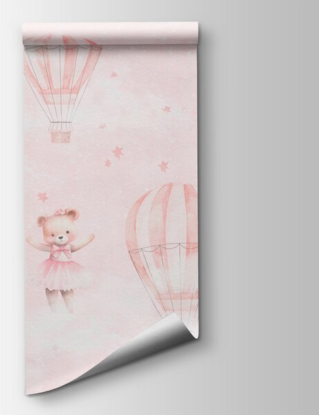 Carta da parati Uno sfondo rosa con orsetti e mongolfiere, Carta da parati per Bambini, Carta da parati popolare, u97954 - Tapeko.it