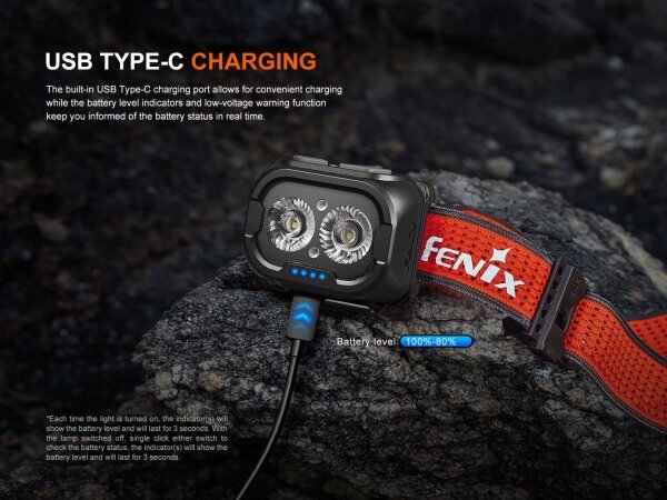 Fenix HL18RTV20BLC -LED Lampada frontale ricaricabile dimmerabile LED/USB IP66 nero/arancio