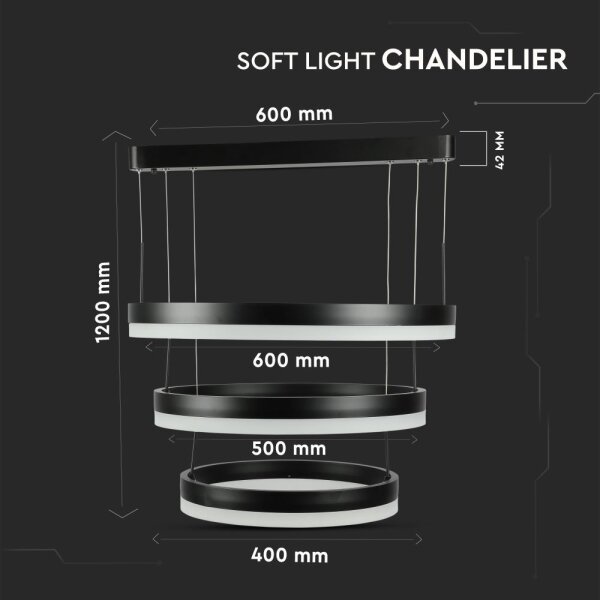 Lampadario a sospensione con filo LED dimmerabile LED/86W/230V 3000K nero