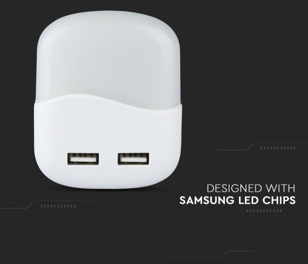 LED Luce notturna con sensore crepuscolare 2xUSB LED/0,45W/230V 3000K
