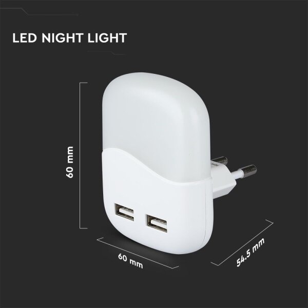LED Luce notturna con sensore crepuscolare 2xUSB LED/0,45W/230V 3000K