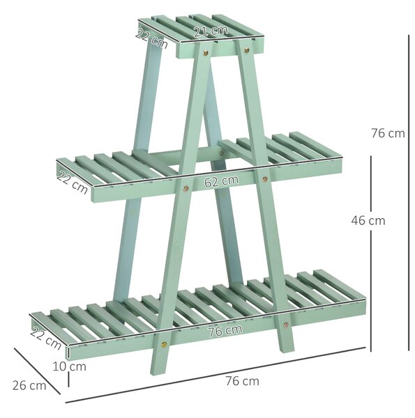 Outsunny Portapiante a 3 Livelli in Legno di Abete per Interni ed Esterni, 76x26x76 cm, Verde Chiaro|Aosom